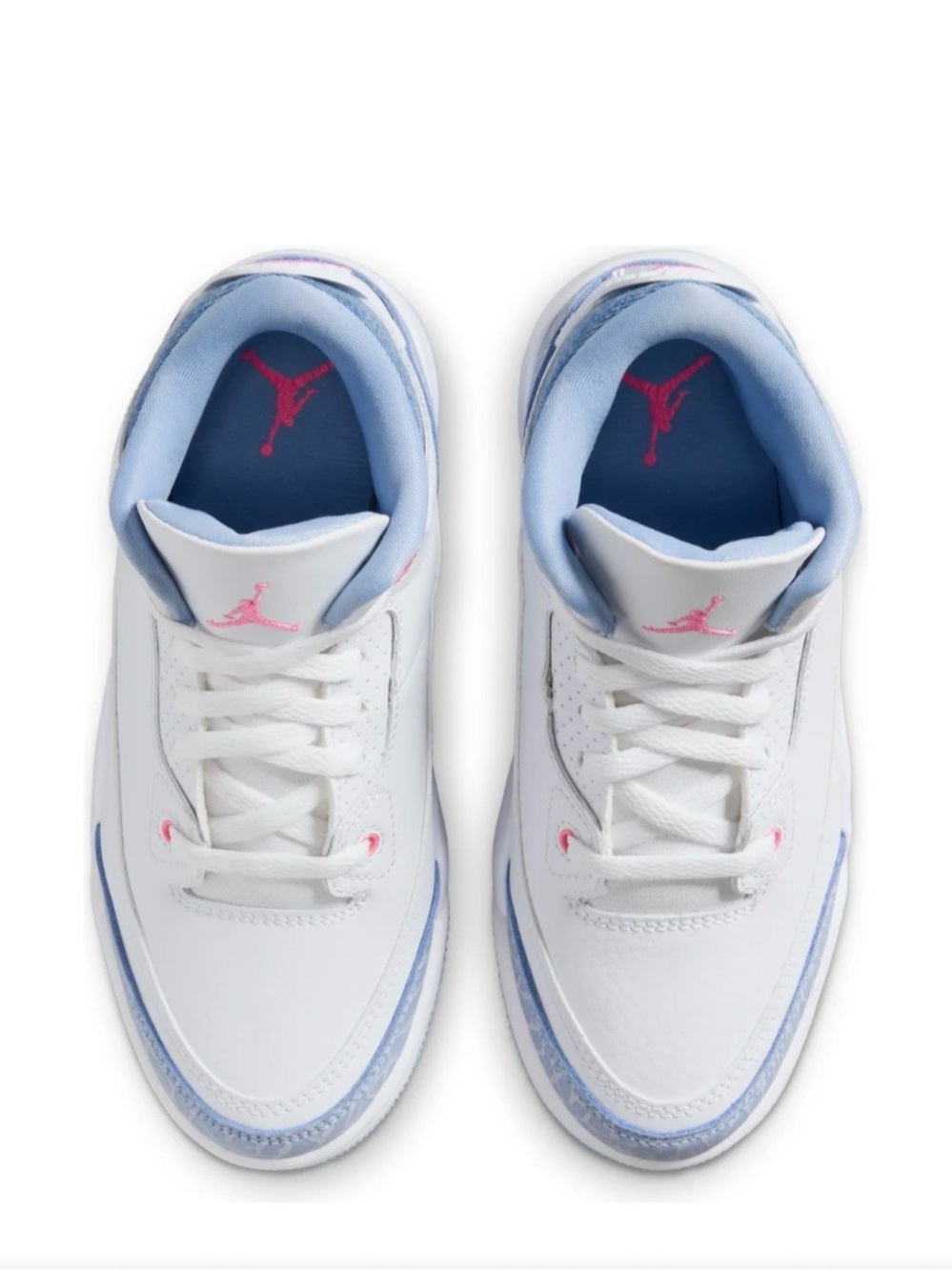 Jordan Women's White Sneakers with Pink Jumpman & Light Blue Trim
